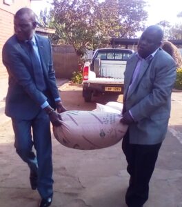 Kasaila (R)-Uplifting a bag of maize from a vehicle